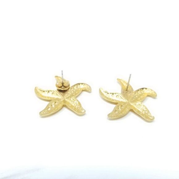 Vintage Starfish Gold Tone Post Earrings, Retro Beach Theme Studs, Estate - Picture 3 of 6